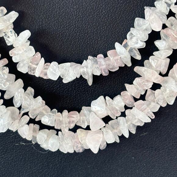 925 Pink Quartz 3 Strand Necklace 20" - Picture 5 of 8